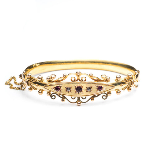 1870's Victorian Hinged Bangle with Rubies and Diamonds