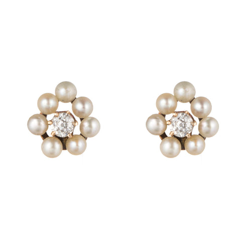1910's Edwardian Diamond and Pearl Cluster Stud